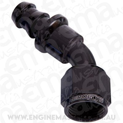 Aeroflow 400 series hose 45 Deg Push Lock End -8AN Black No Clamp Required Aeroflow Performance Products AF402-08BLK