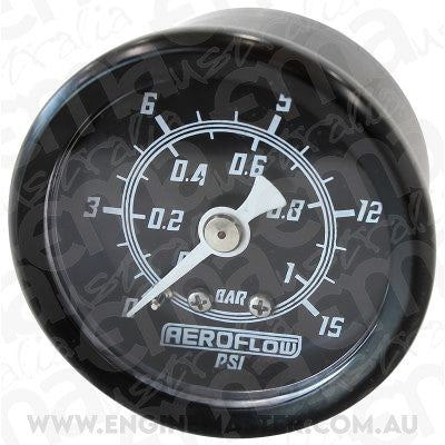 Aeroflow AF30-2204 1-1/2" 0-15 Psi Press Gauge Black Face White Pointer