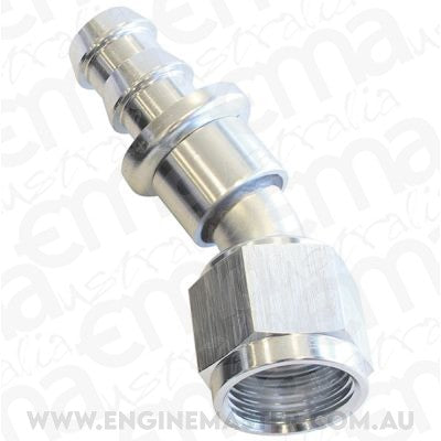 Aeroflow 400 series hose 30 Deg Push Lock End -10AN Silver No Clamp Required<15Psi Aeroflow Performance Products AF417-10S