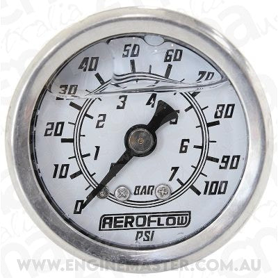Aeroflow AF30-2203 1-1/2" 0-100 Psi Liq Fil Gaugewhite Face Black Pointer