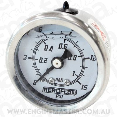 Aeroflow AF30-2202 1-1/2" 0-15 Psi Liq Fill Gaugewhite Face Black Pointer