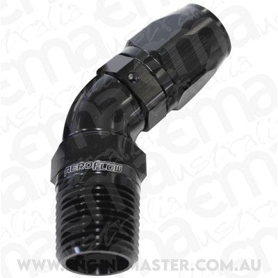 Aeroflow 100 & 450 series braided hose Male 1/8 NPT 45 Deg to -6 Hoseblack Full Flow Billet 1 Piece Aeroflow Performance Products AF528-06-02BLK