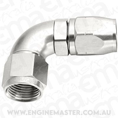 Aeroflow AF553-20S Alloy 90 Deg Hose End -20AN Silver Cutter Style Full Flow