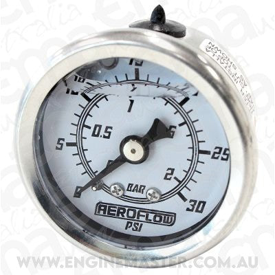 Aeroflow AF30-2209 1-1/2" 0-30 Psi Liq Fill Gaugewhite Face Black Pointer
