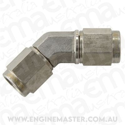 Aeroflow AF132-04SS S/S 45 Deg Female Flare -4AN Stainless Steel Swivel Union