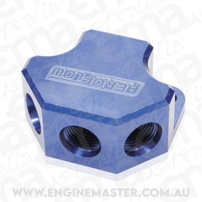 Aeroflow AF454-10-08 Y Block 4 Port Distribution Blue 3x -8ORB 1x -10ORB Inlet