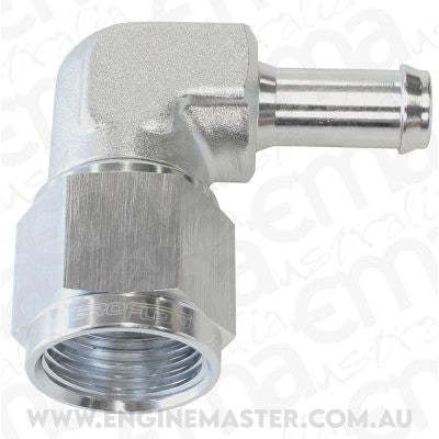 Aeroflow AF413-08-06S Female -8AN 90Deg to 3/8" Barb Silver Swivel Nut
