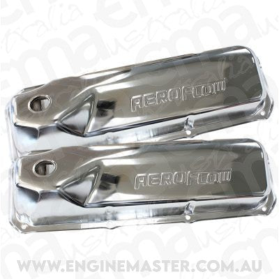 Aeroflow AF1821-5001 Ford 302-351C SBF Valve Cover Chrome with Aeroflow Logo