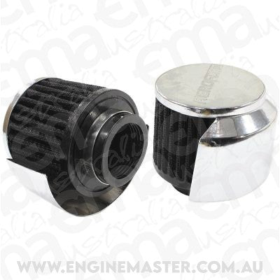 Aeroflow AF2871-1514 1-1/2" Breath Filter W/ Shield3" O.D 2-1/2" H Chrome Top