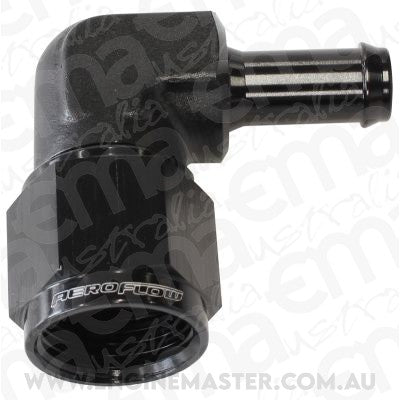 Aeroflow AF413-08-06BLK Female -8AN 90Deg to 3/8" Barb Black Swivel Nut