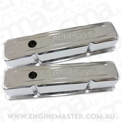 Aeroflow AF1821-5000 Chev 283-350 SBC Valve Cover Tall Chrome with Aeroflow Logo