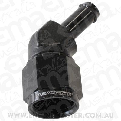 Aeroflow AF412-08-06BLK Female -8AN 45Deg to 3/8" Barb Black Swivel Nut