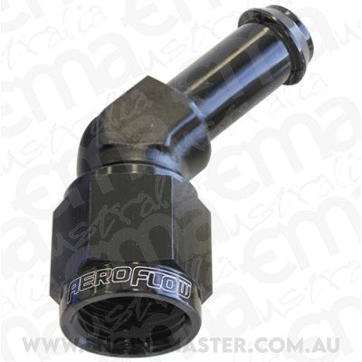Aeroflow AF412-08BLK Female -8AN 45Deg to 1/2" Barb Black Swivel Nut