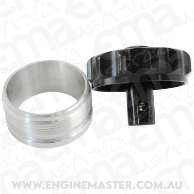 Aeroflow AF460-32-RV-BLK 2" Alum Weld Bung & Cap Black with Roll Over Valve