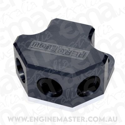 Aeroflow AF454-10-08BLK Y Block 4 Port Distribution Black 3x -8ORB 1x -10ORB Inlet