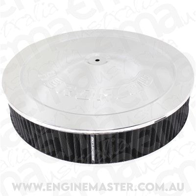 Aeroflow AF2851-1234 14" x 3" Air Cleaner Assembly 7-5/16" Flatbase Chrome Cotton