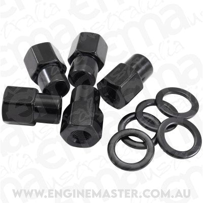 Aeroflow AF3015-6000 0.550" Shank Open Black Wheel Nuts - M12 x 1.25mm Pack of 5, Washer Seat with Shank