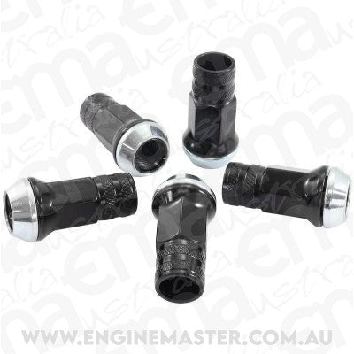 Aeroflow AF3018-3000 Acorn Long Open Black Wheel Nuts - M14 x 1.50mm Pack of 5, 60 Degree Taper