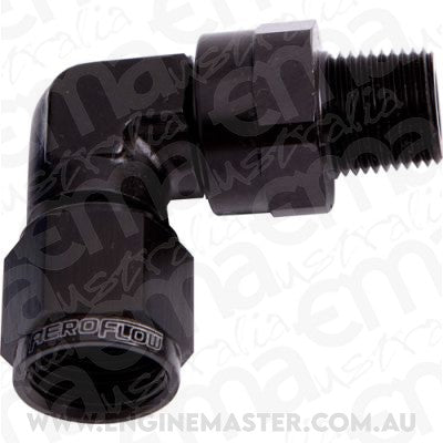 Aeroflow AF923-10-08BLK 90 Deg 1/2" NPT to -10AN Black Female Swivel Nut