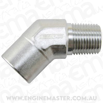 Aeroflow AF915-08S 45 Deg Female - Male Elbow 1/2 NPT Silver