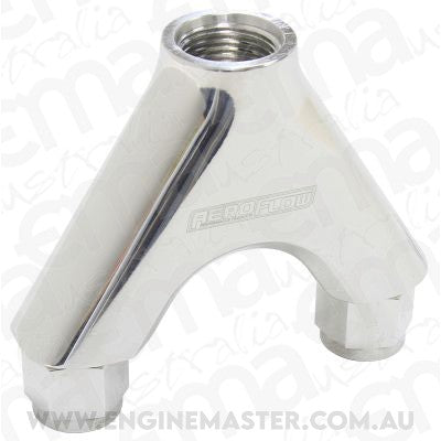 Aeroflow AF939-08-10P Billet Y-Piece 2x -8AN Female to 1x -10ORB Polished
