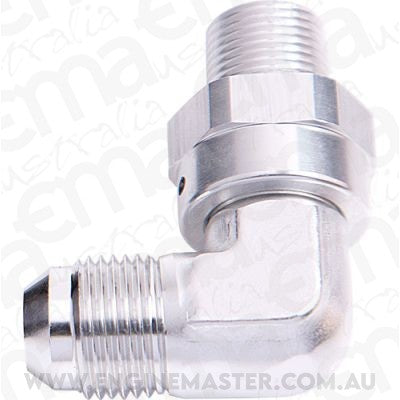 Aeroflow AF922-06-02S 90 Deg 1/8" NPT to -6AN Silver Male Swivel Thread