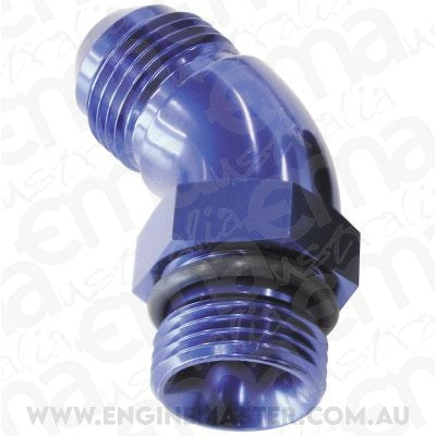 Aeroflow AF902-08-10 45 Deg -10ORB to -8AN Completewith Jam Nut & O-Ring Blue