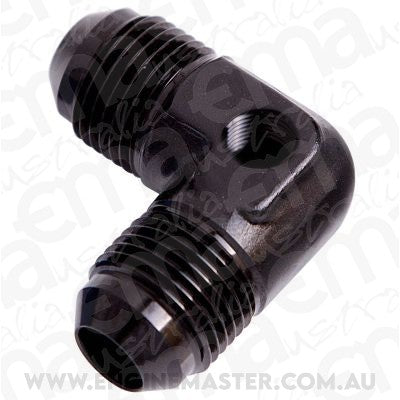 Aeroflow AF821-08PBLK 90 Deg Union -8AN with 1/8" Port Black