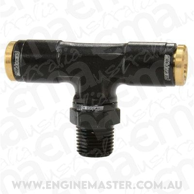 Aeroflow AF124-04-02BLK 1/8" NPT Tee to 2 x 1/4" 120 Series Nylon Black Fitting