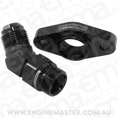 Turbo Drain Adapter (With 45Â° -10AN Fitting, 51mm Hole Centre. Black Finish.)