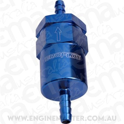 Aeroflow AF610-05 Billet Fuel Filter 5/16" Barb Blue 30 Micron Bronze Filter