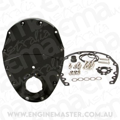 Aeroflow AF64-4350BLK Sb Chev 350 V6 2 Piece Timing Cover Kit Billet Black