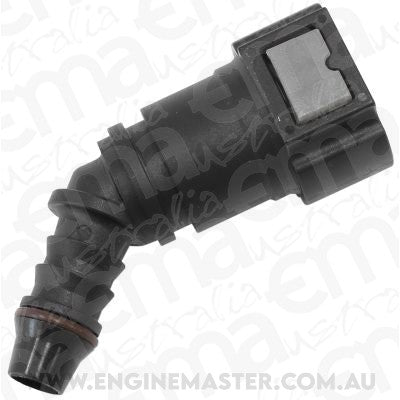 Aeroflow AF49-7011 PUSH ON 3/8" EFI FITTING TO 3/8" / 9.65MM BARB 45 DEGREE