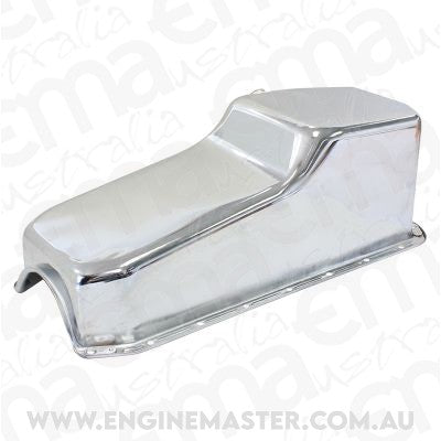Aeroflow AF82-9005C Steel Stock Oil Pan SBC Chrom Lh/Side Dipstick Rear Sump