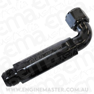 Aeroflow AF64-4100BLK -12AN 90 Deg to Inline Filter For Use with Dry Sump Pans