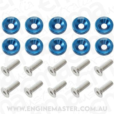 Aeroflow AF64-4371 BILLET DRESS UP FENDER BOLT 10 PACK 5/16 UNC UHL 25MM BLUE