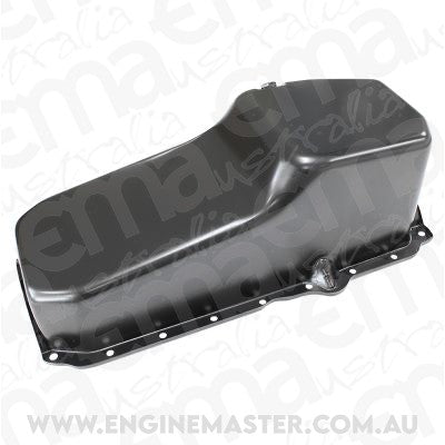 Aeroflow AF82-9414BLK Stock Oil Pan SBC Late '86 On Rh/Side Dipstick Black
