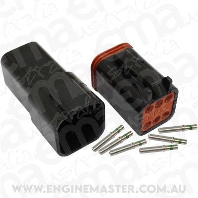 Aeroflow AF49-9006 Weathertight 6 Pin Connector Kit Deutsch Dt Style Black