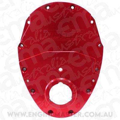 Aeroflow AF64-4350R Sb Chev 350 V6 2 Piece Timing Cover Kit Billet Red