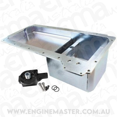 Aeroflow AF82-2012 GM LS Fab Pan with Oil Filter Rear Sump Hq-Wb Style Pan