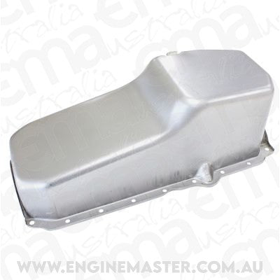 Aeroflow AF82-9414 Stock Oil Pan SBC Late '86 On Rh/Side Dipstick Raw