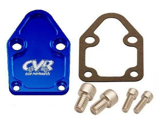 CVR CVRBOP63BL Chev SB 262-400 Fuel Pump Block Off Plate Blue Billet Alloy