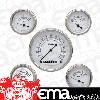 Classic Instruments CW00SLF Classic White - 5 Gauge Set 3-3/8" Speedo, 2-1/18" Fuel, Oil, Temp, Volts