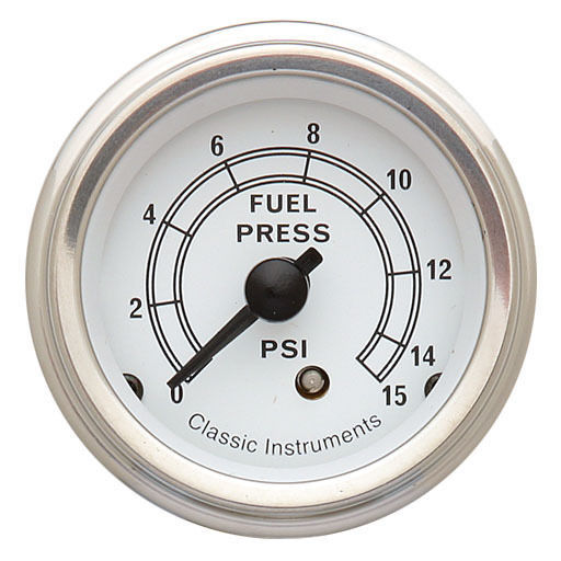 Classic Instruments CW15SLF Classic White - Fuel Pressure Gauge 15 PSI 2-1/8"