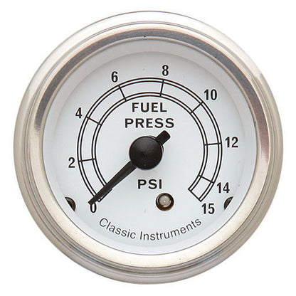 Classic Instruments CW15SLF Classic White - Fuel Pressure Gauge 15 PSI 2-1/8"