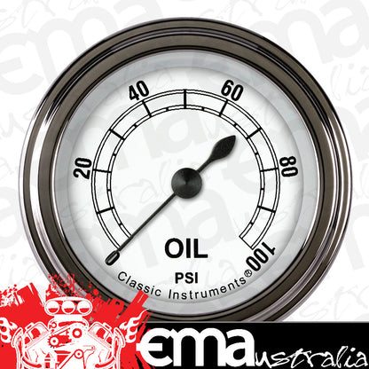 Classic Instruments CW181SLF Classic White 2-1/8" Full Sweep Oil Pressure 100p