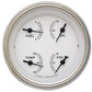 Mechanical gauge with fuel, oil, temperature, and volts indicators on a white background.