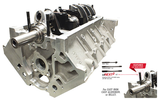 DART DA31837211-S2 LS Next Series 2 Cast Iron Engine Block 4-Bolt Steel Caps 4.125" Bore 9.240" Deck 2.560" LS Main w/ 1/2" Studs