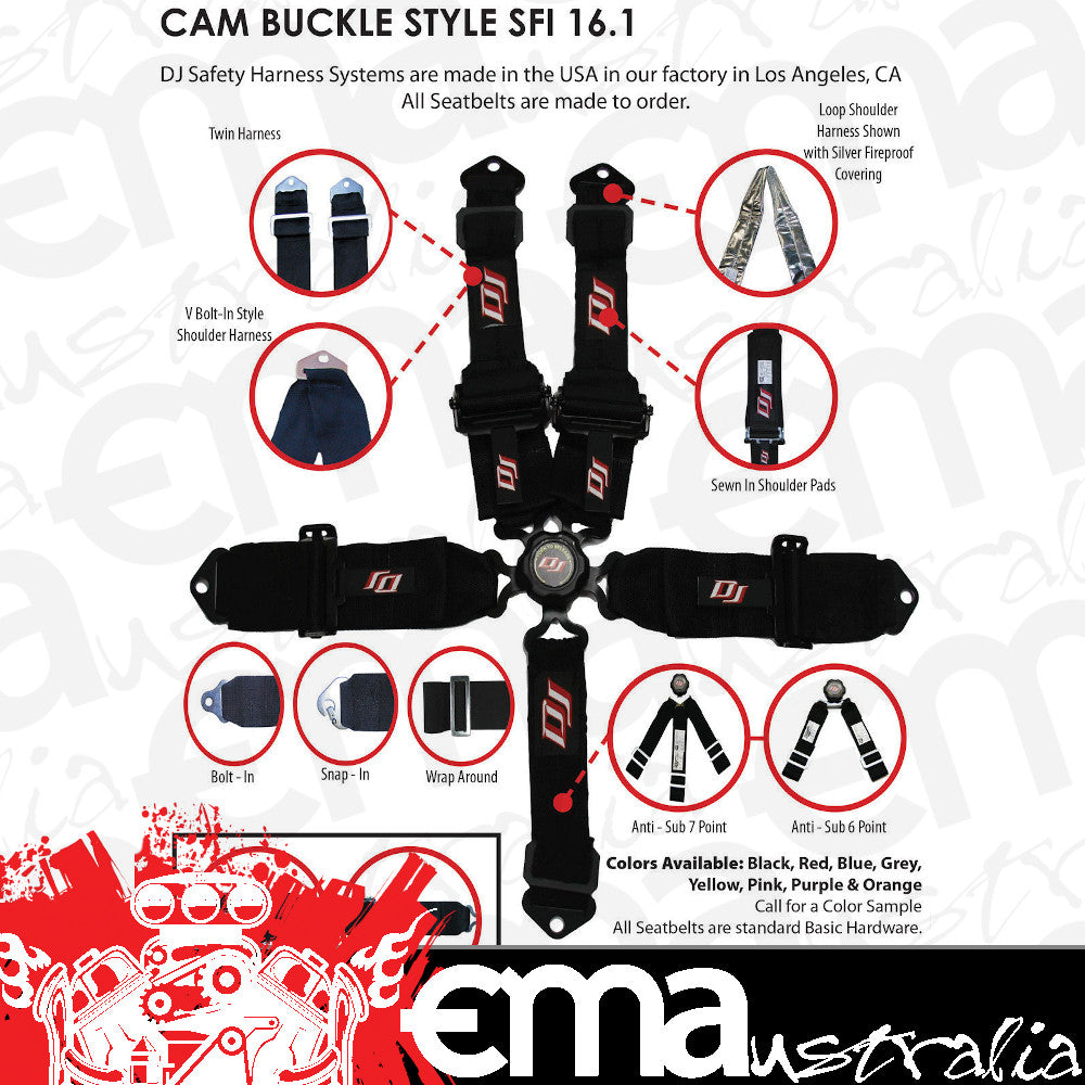 DJ Safety DJ431612 5 Point 3" Cam Lock Harness Black Bolt-In SFI 16.1