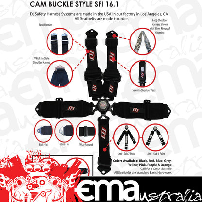 DJ Safety DJ431612 5 Point 3" Cam Lock Harness Black Bolt-In SFI 16.1